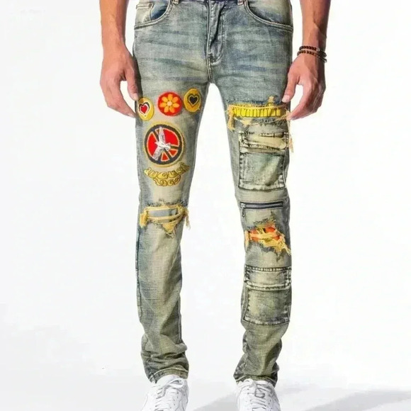 Sugarhill Woodstock Denim Wheat Wash Stretch Taper Distressed Jeans Men's sz 30 - Picture 1 of 12